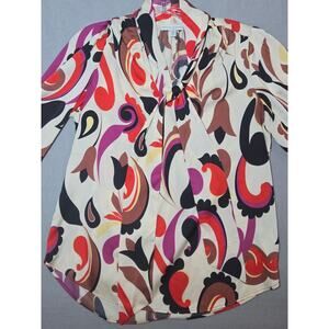 Maison d’Amélie Paris Women’s Blouse XS Abstract Print Tie Neck Long Sleeve Boho